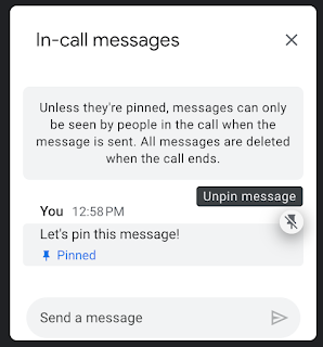 You can now pin chat messages in Google Meet