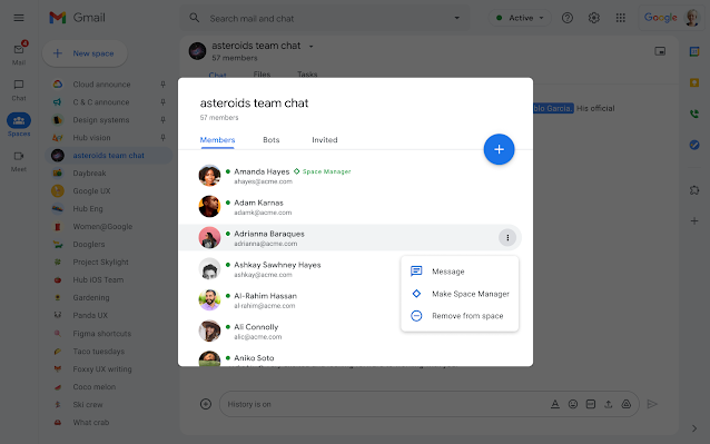 Google Chat Space creators can now be Managers, add descriptions