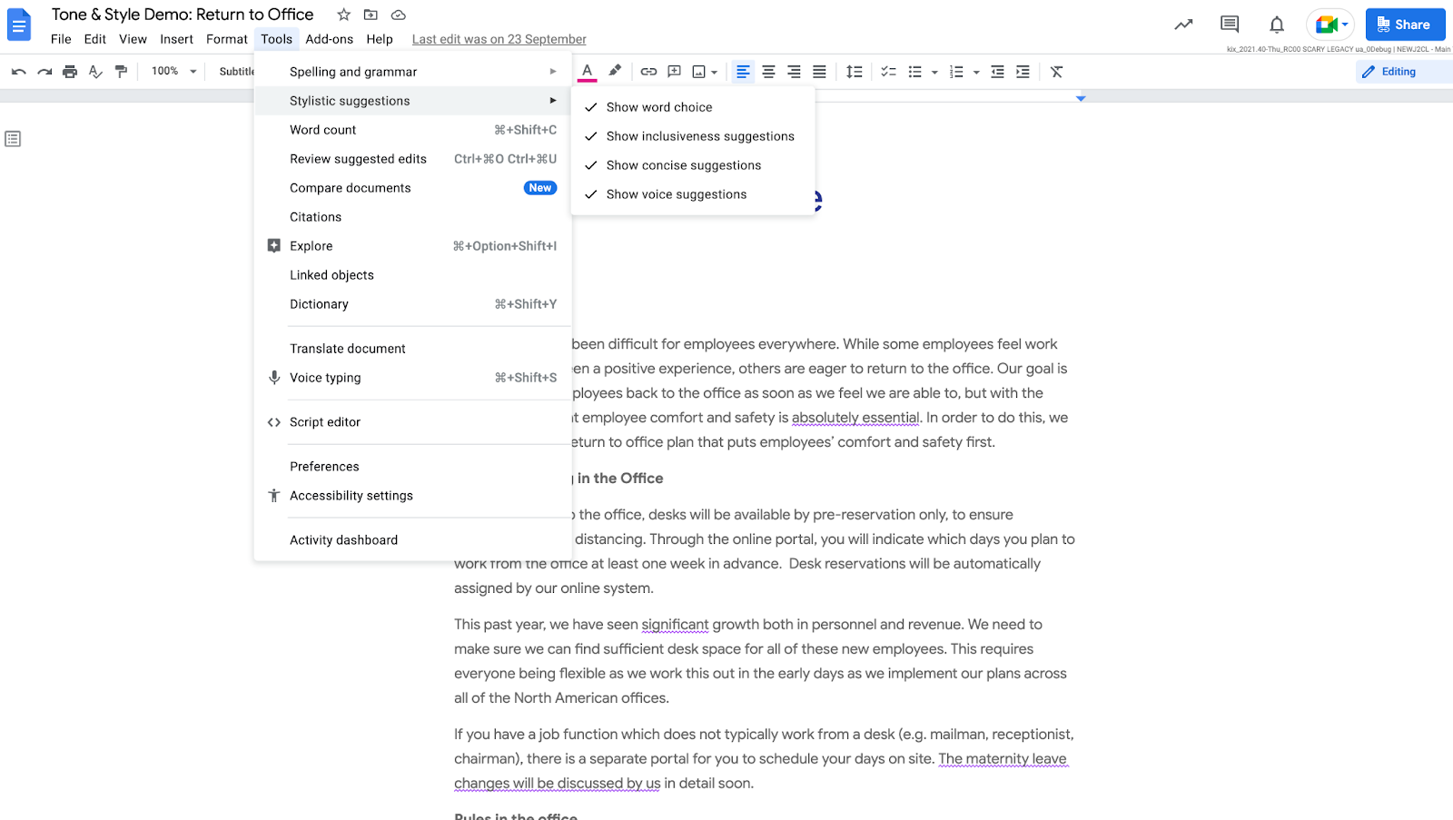 (Updated) Google Docs adds new assistive writing features