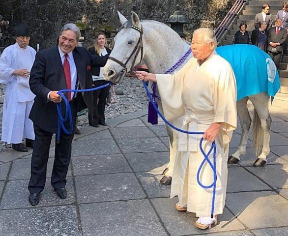 Winston Peters hands over white horse to Toshogu Shrine in Japan 