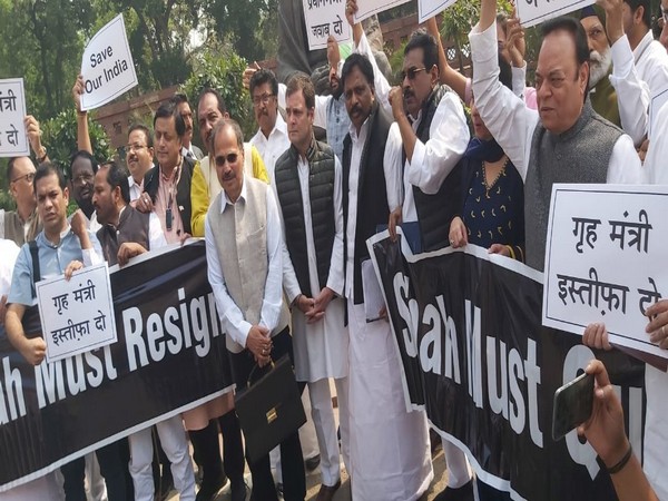 Congress MPs stage protest in Parliament House compound over Delhi violence