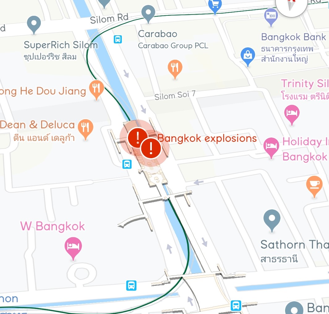 Google Maps marks Bangkok explosions to alert users as bomb scare persists