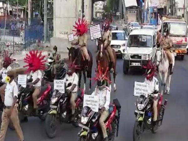  Traffic Police sport coronavirus inspired helmets to raise COVID-19 awareness in Hyderabad