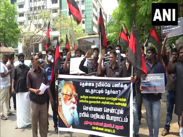 Thanthai Periyar Dravidar Kazhagam stages protests in Chennai, demands change in railway exam venue