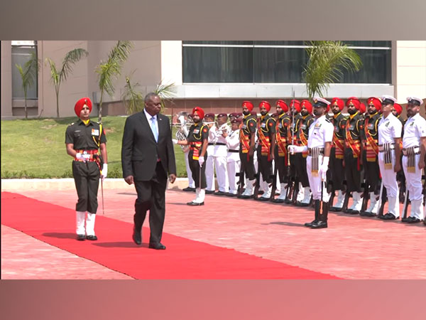 US Defence Secretary Lloyd Austin inspects Tri-Services Guard of Honour
