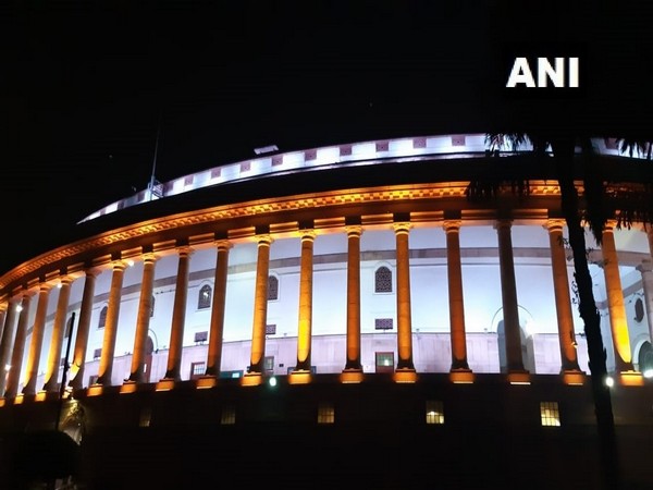 Parliament building lit up in celebration of abrogation of Article 370