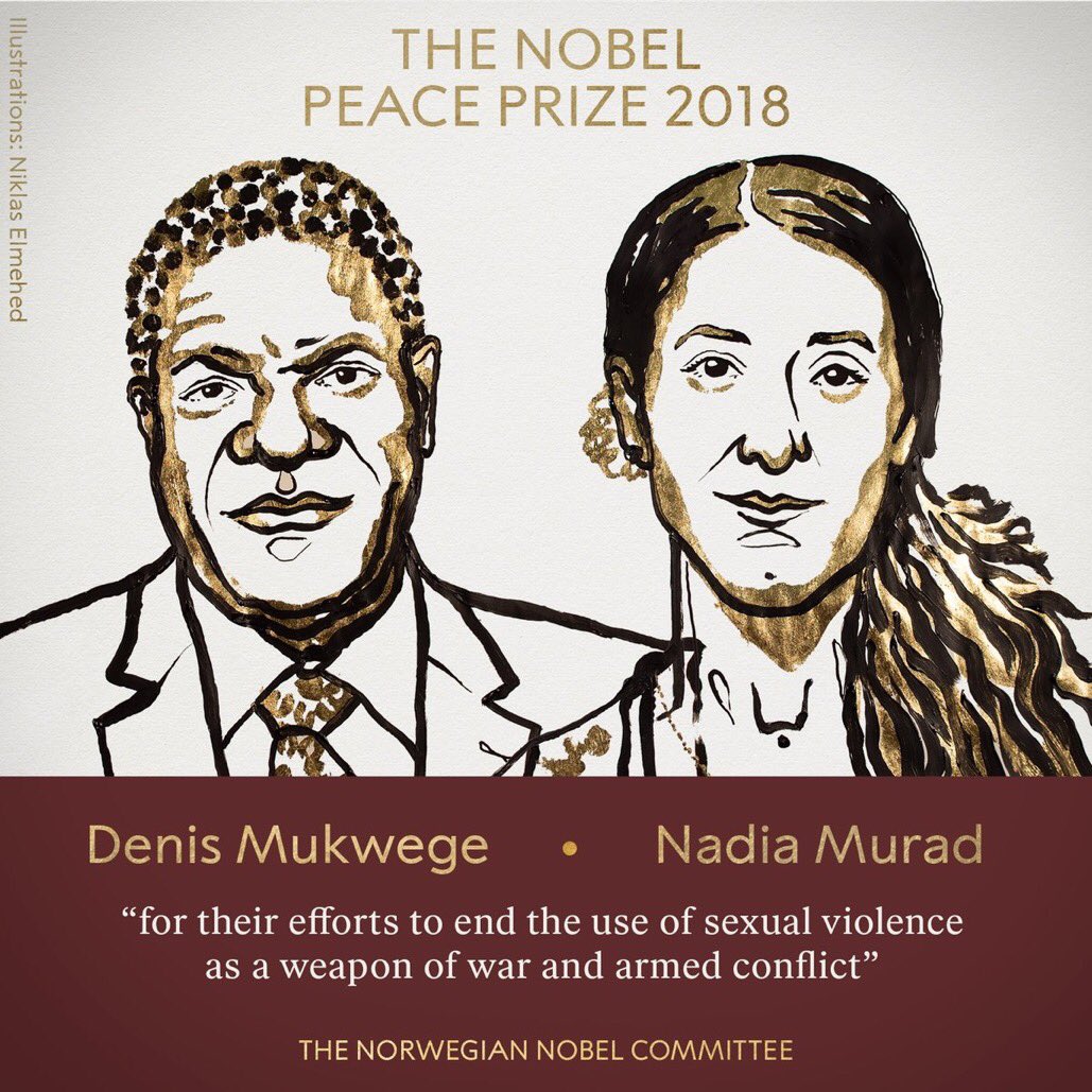 Denis Mukwege, Nadia Murad to receive Nobel peace prize 2018