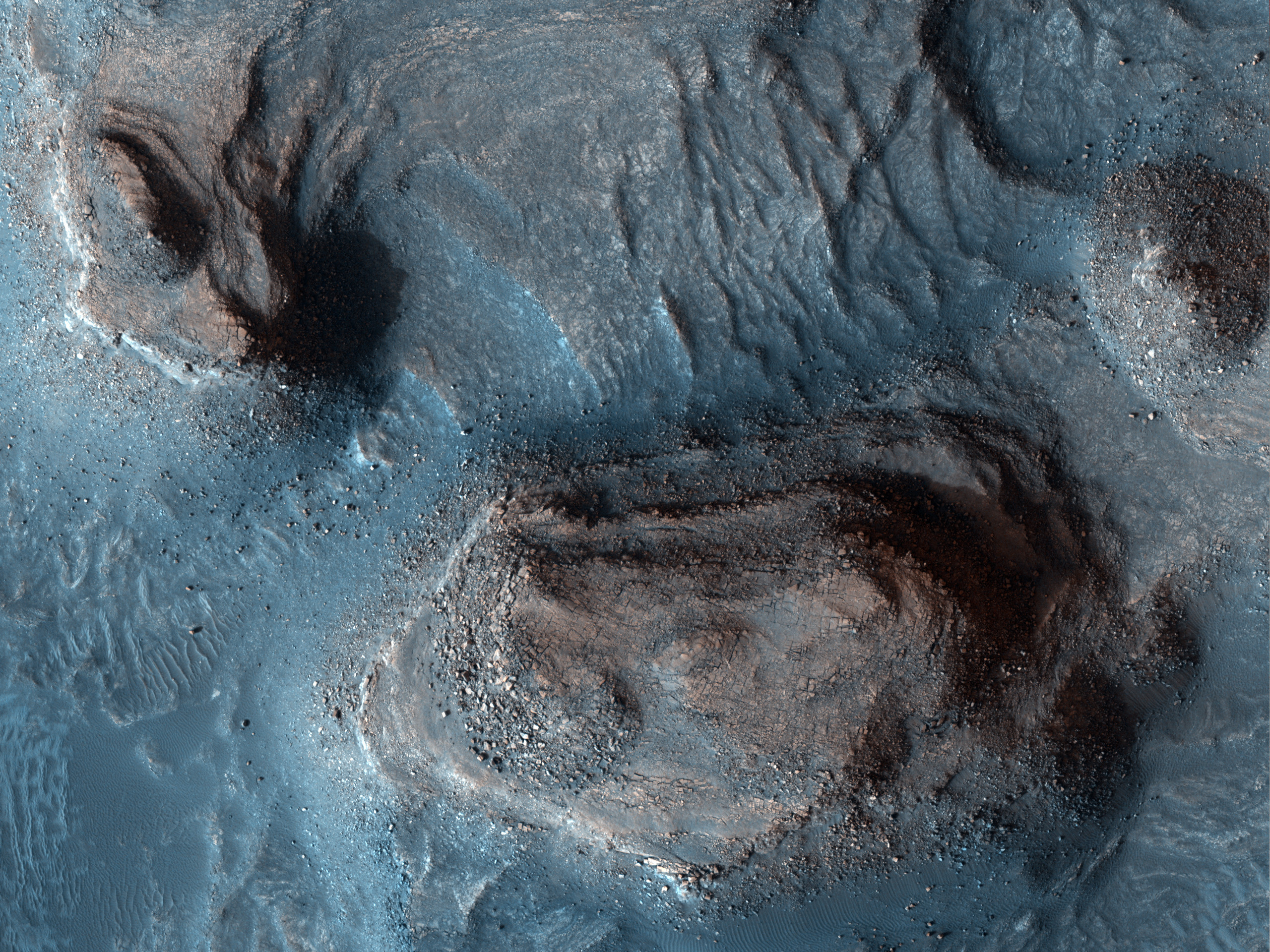 Rocky mesas of Mars captured by HiRISE camera