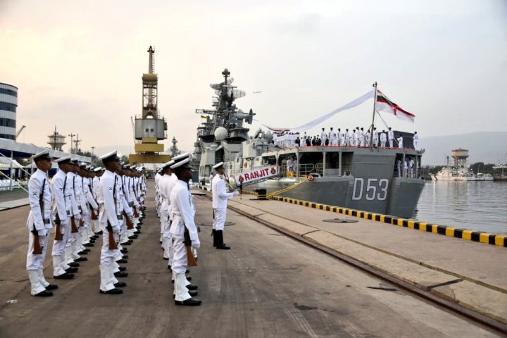 Officers and sailors of crew attend decommissioning ceremony of INS Ranjit