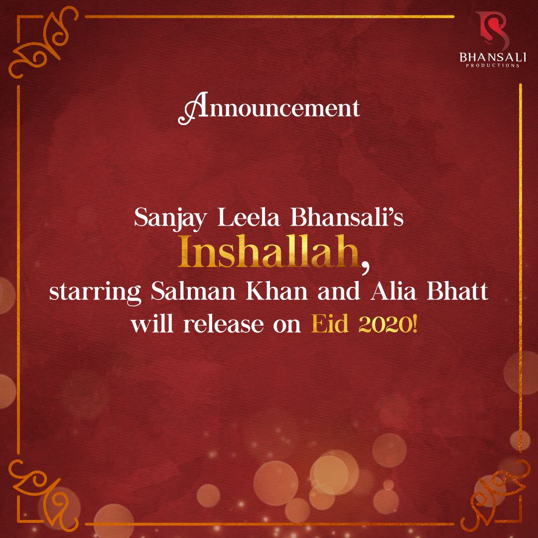 Salman Khan-Alia Bhatt starrer 'Inshallah' to release next Eid