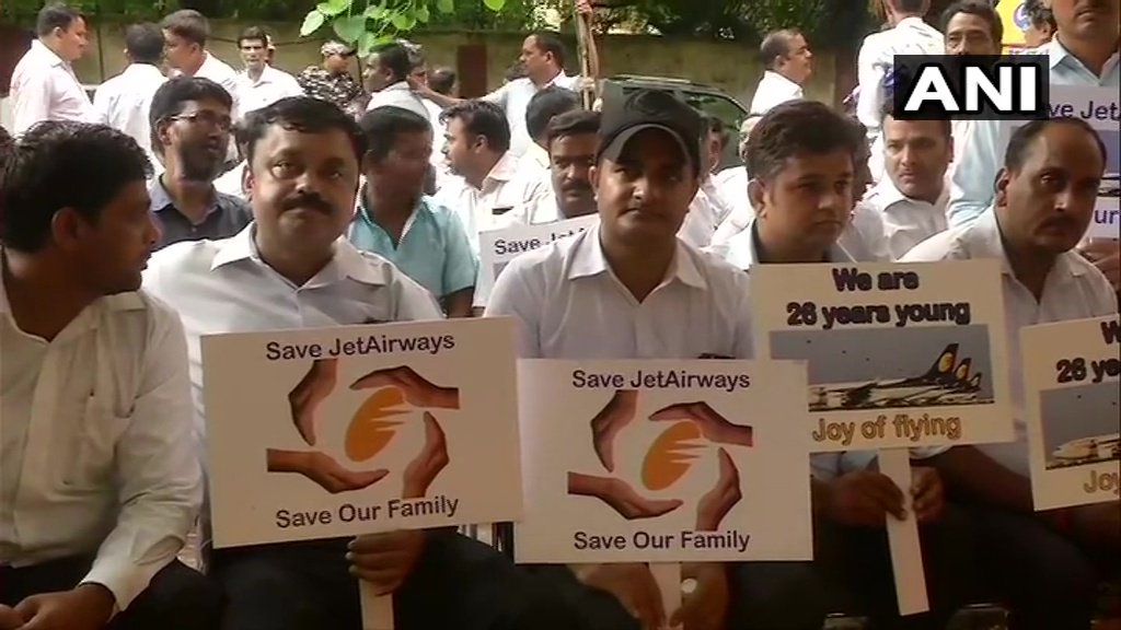 Jet Airways employees protest at Jantar Mantar to receive part of salary
