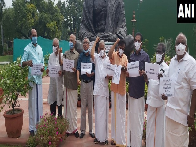 Kerala's Left, Congress MPs hold protest in Parliament demanding removal of Lakshadweep Chief Administrator