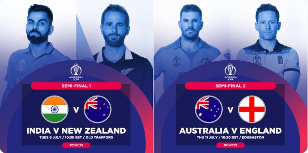 It's India against New Zealand in first semifinal, hosts England face Australia in other