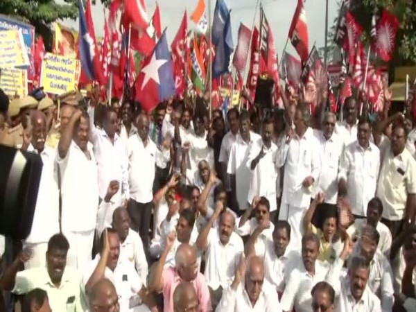 Various labour union cadres protest in Chennai