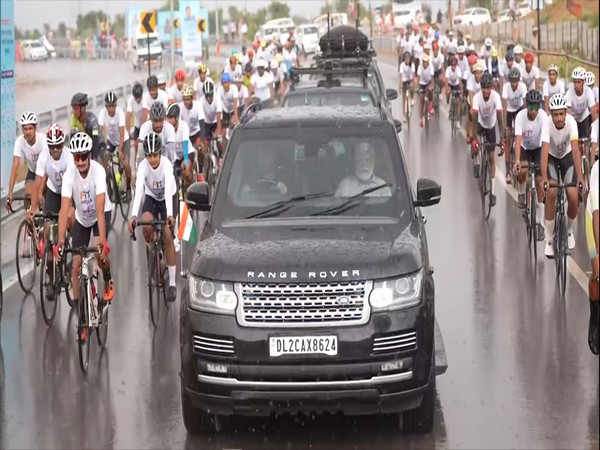 PM Modi holds road show accompanied by cyclists in Rajasthan's Bikaner