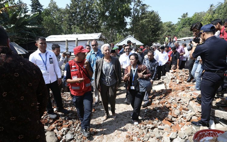 IMF Chief Christine Lagarde visits earthquake-hit Lombok, Indonesia