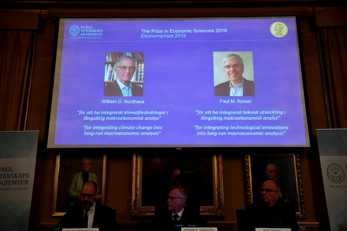 UPDATE 3-Economics of climate change, innovation win Nobel Prize for U.S. duo