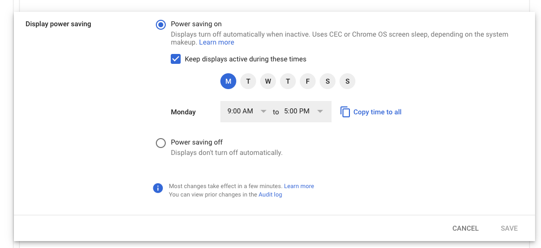 You can now configure Chromebase for Meetings display to auto turn off when inactive