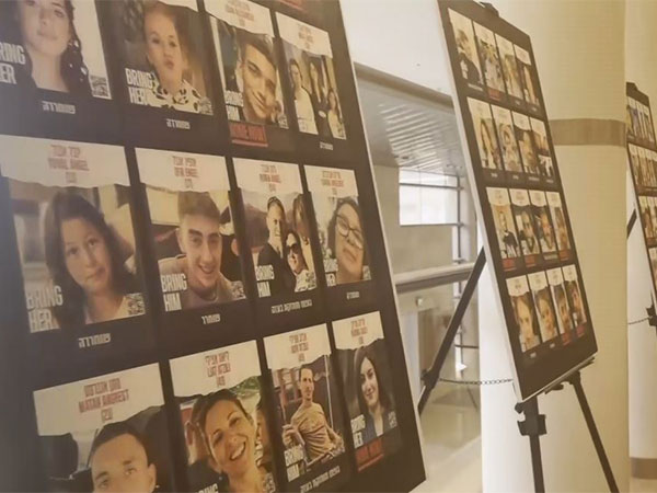 Posters showing portraits of Israeli hostages held in Gaza displayed in Knesset 