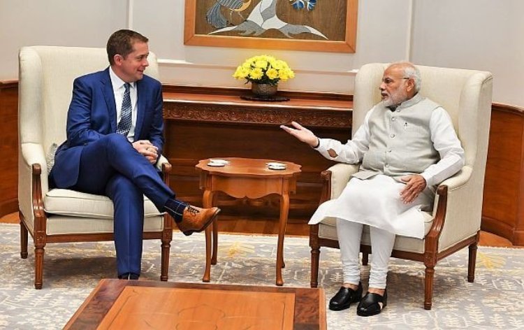 Canada's Conservative Party leader Andrew Scheer calls on Indian PM Modi