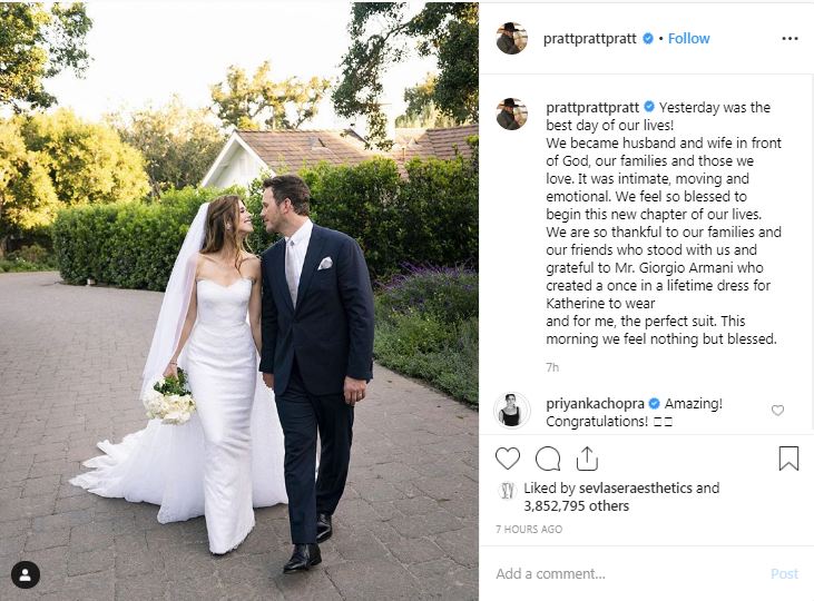 Chris Pratt & Katherine Schwarzenegger Share First Wedding Photo