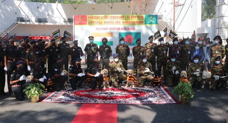 Indian Army gifts trained horses, mine detection dogs to Bangladesh Army