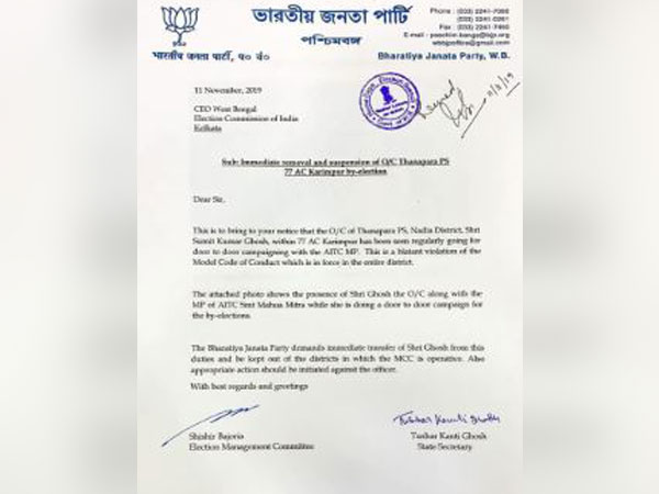 WB: BJP writes to EC against police officer for flouting MCC norms