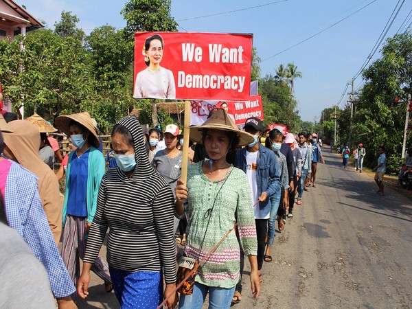 Myanmar activists stage "bloody" protests against military