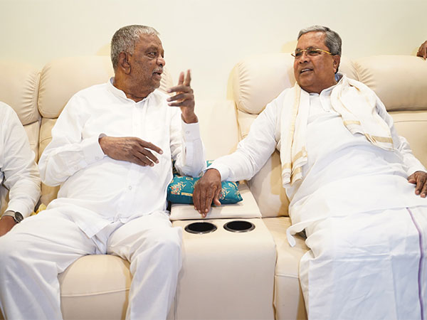 Karnataka CM Siddaramaiah meets BJP MP from Chamarajanagar Srinivas Prasad at his residence in Mysuru