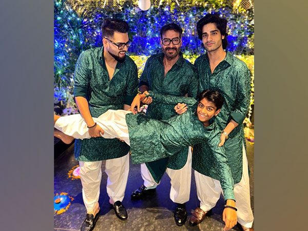  Diwali: Ajay Devgn twins in green with son Yug, nephews 