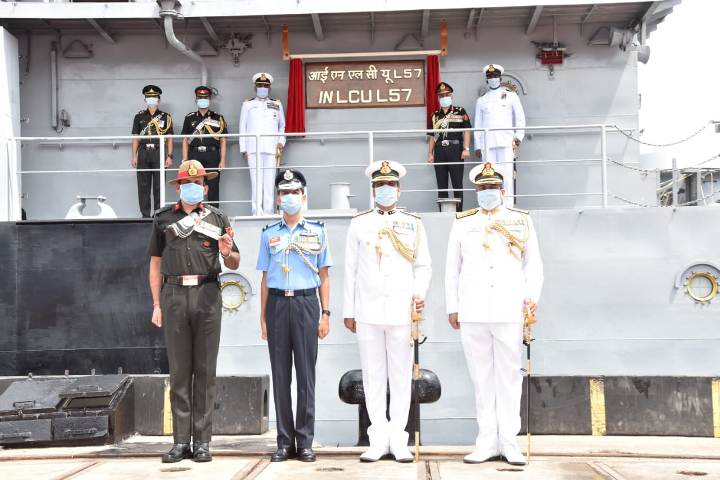 Lt Gen PS Rajeshwar commissions INLCU L57 into Indian Navy 