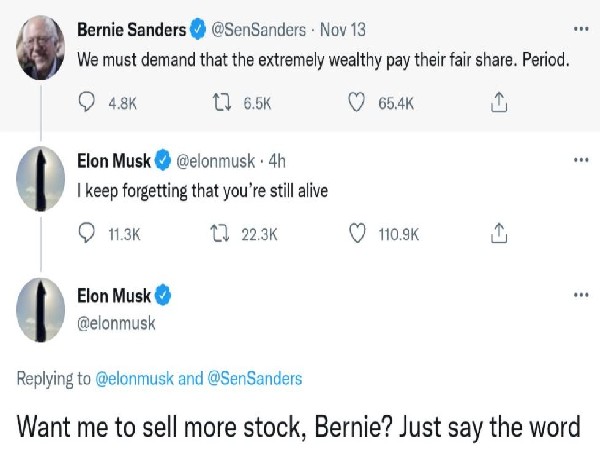 'Keep forgetting you're still alive' Elon Musk strikes back at US Senator Bernie Sanders' 'extremely wealthy' tweet