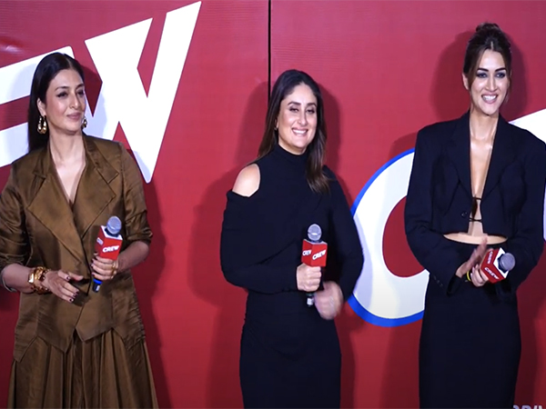 Tabu, Kareena Kapoor, Kriti Sanon arrive in style at 'Crew' trailer launch