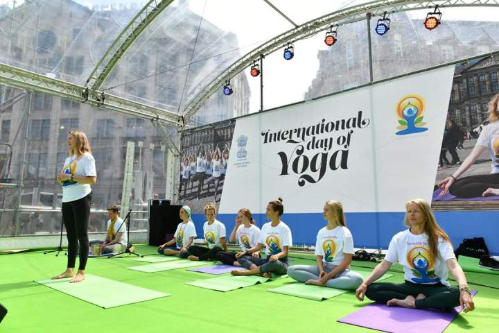 Dutch armed forces personnel take part in largest ever yoga day celebrations in Amsterdam