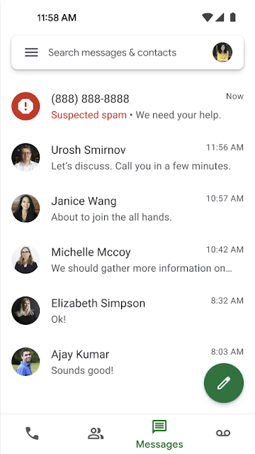Automatic labeling of suspected spam messages in Google Voice