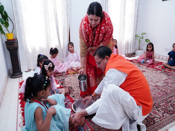 Uttarakhand: CM Dhami performs 'Kanya Pujan' at his residence in Dehradun
