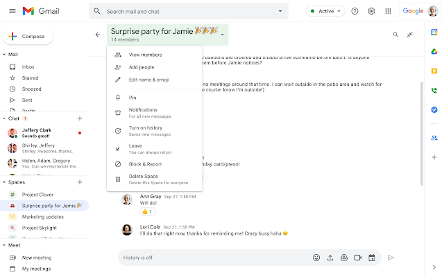 You can now delete named spaces in Google Chat 