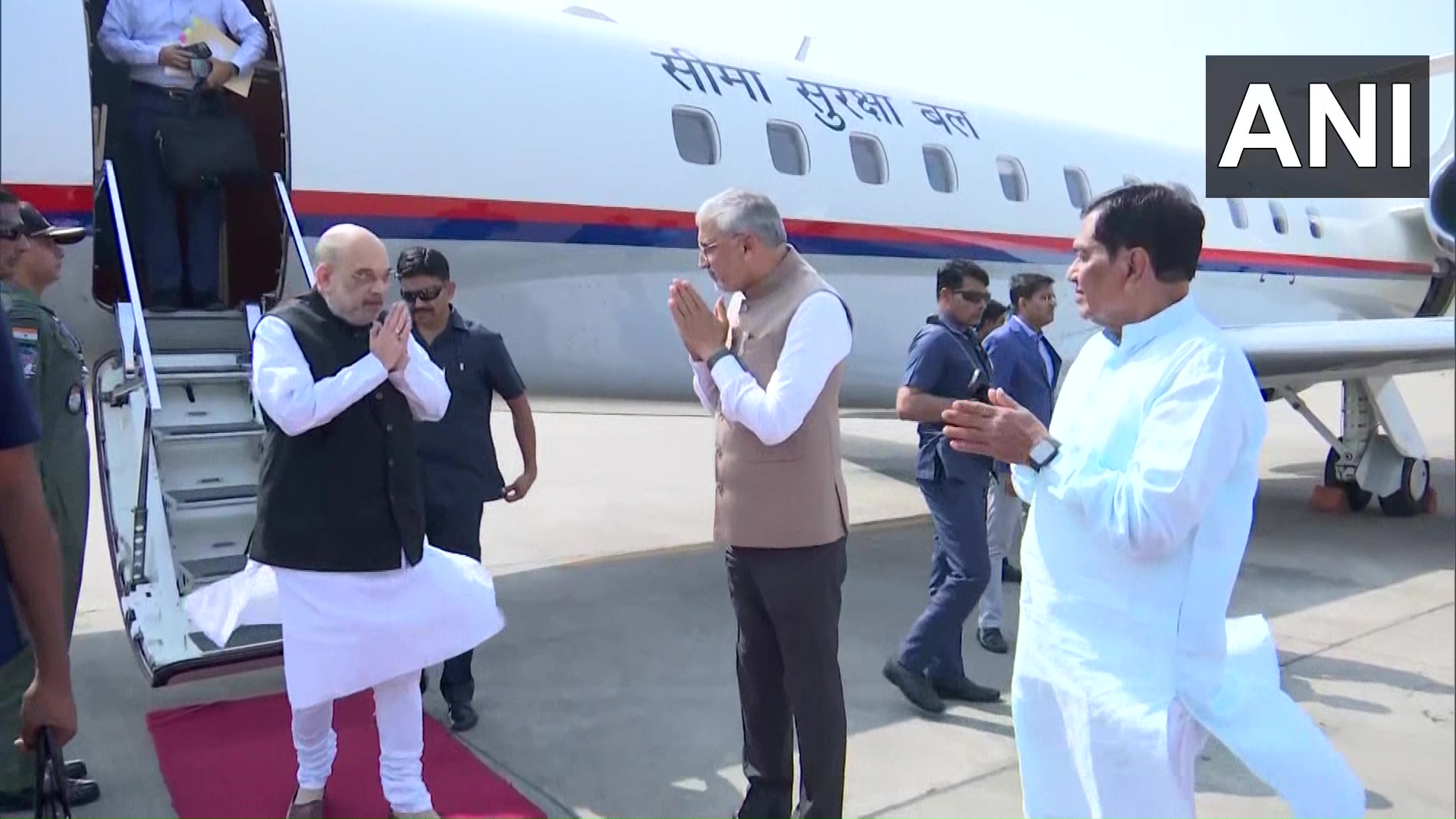 Union Home Minister Amit Shah arrives in Gujarat's Gandhinagar