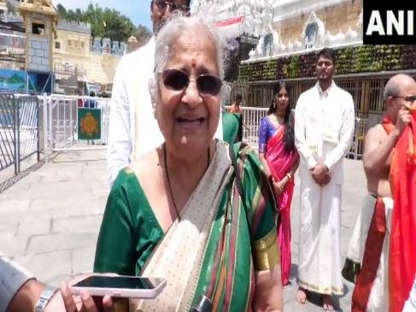 Rajya Sabha MP Sudha Murty offers prayers at Tirupati Balaji Temple, says "will do my level best to serve my country'' 