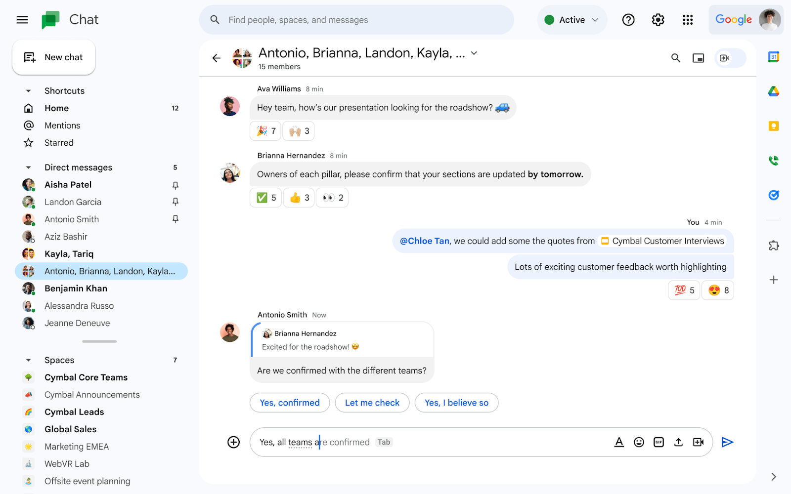 Differentiate incoming versus outgoing messages in Google Chat with message bubbles