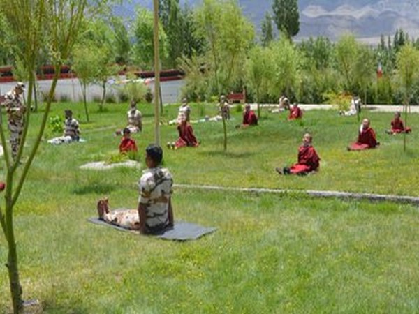 ITBP personnel, Buddhist monks perform yoga at Thiksay monastery in Leh