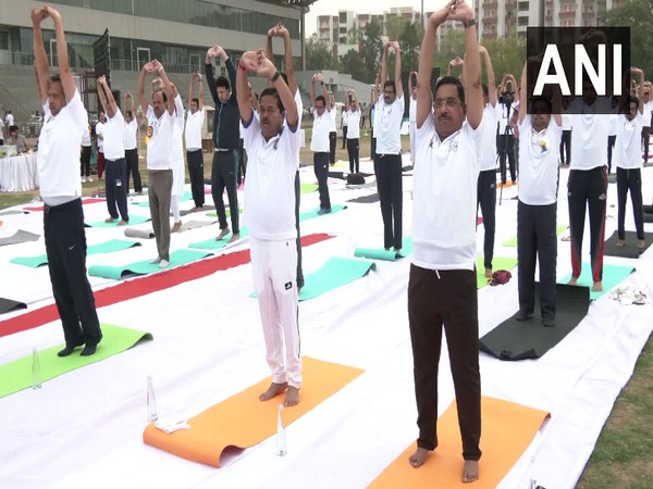 Delhi: Union Ministers Pralhad Joshi, BL Verma perform yoga on 10th International Day of Yoga