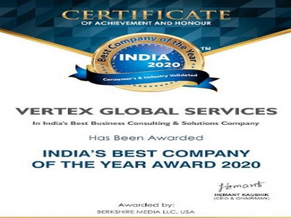 Vertex Global Services bags the prestigious India's Best Company of the Year Awards 2020, by Berkshire Media