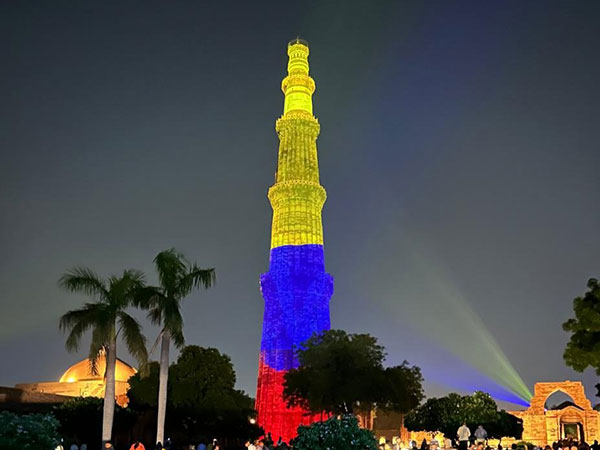 Qutub Minar Illuminated with Colombian Flag for Independence Day