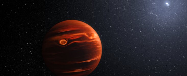 This distant planet has two suns and gritty clouds; a year here lasts 10,000 years