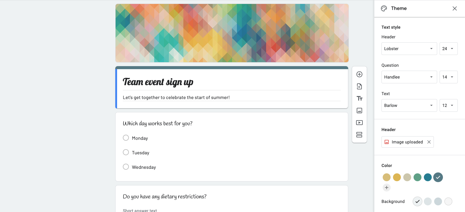 New font style and sizing options available in Google Forms