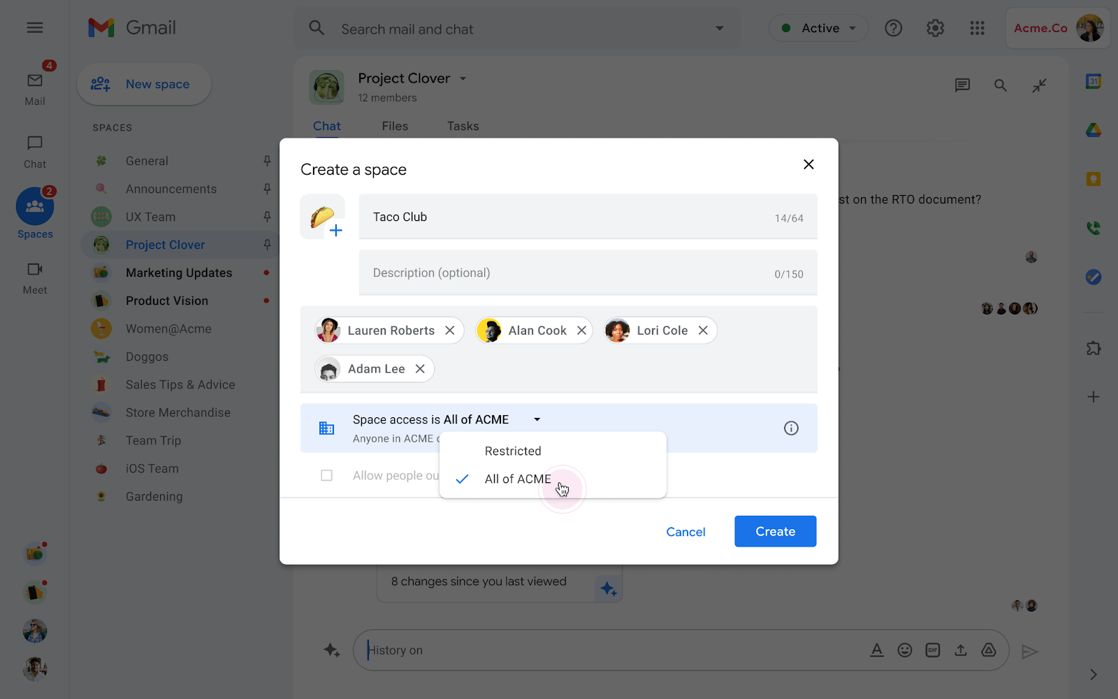 You can now create shareable spaces in Google Chat 