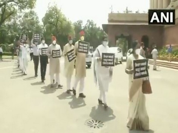 Opposition parties march in Parliament premises protest farm Bills