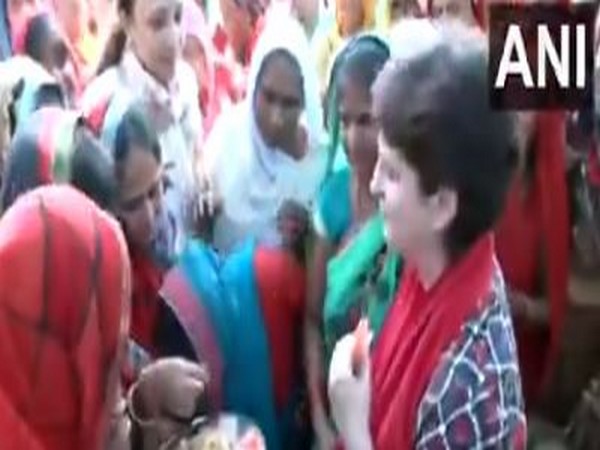 Priyanka Gandhi interacts with women farmers in UP's Barabanki