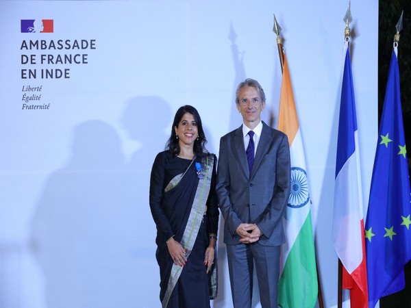 H.E. Emmanuel Lenain Ambassador of France to India conferred Chevalier de l'Ordre national du Meriteon Payal S. Kanwar Director General, Indo-French Chamber of Commerce and Industry